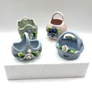 Elfinware Vintage Porcelain Baskets Vase Made In Germany Floral Mini 2” - 2.5”